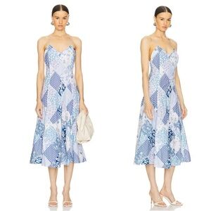 Polo Ralph Lauren Viggy Patchwork Quilt Print Cotton Linen Cross Back Midi Dress